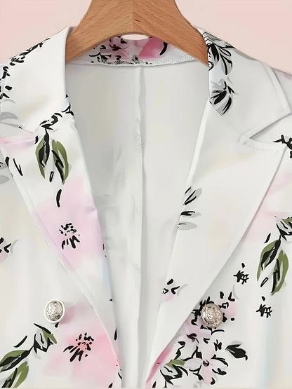 Women's Casual Two-Piece Suit Set, Long-Sleeved Flip-Top Double-Breasted Jacket and Mini Hip-Hugging Skirt