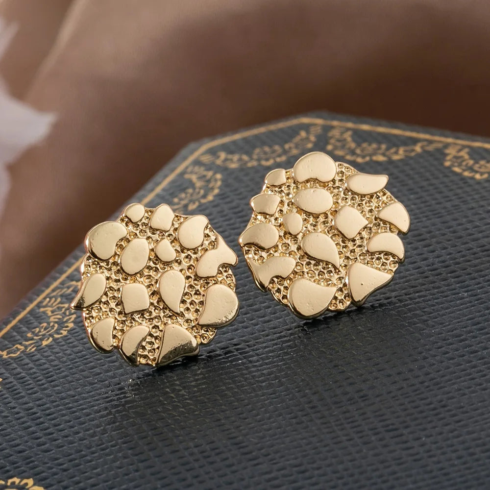 Natural Gold Nugget Stud Earrings  18K Gold Plated