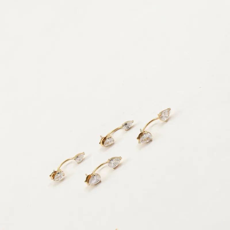 Front and Back Ear Waterdrop Zircon C-shaped, Stainless Steel Earring