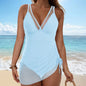 Women 1 Piece Swim Dress Waist Shaping Swimsuits Slimming Mesh Sheer Wraps