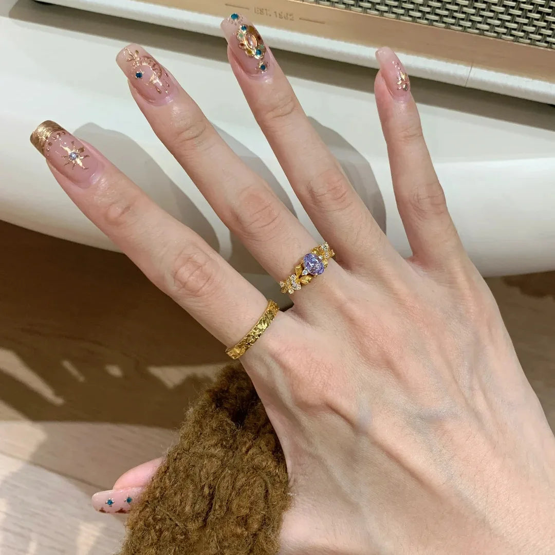Medieval-Style Bauhinia Tulip Purple Zircon Ring for Women,
