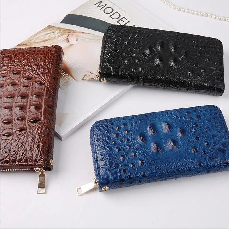 Fashion Women Crocodile Leather Wallet Large Capacity Credit Cards Holder Organizer Phone Clutch