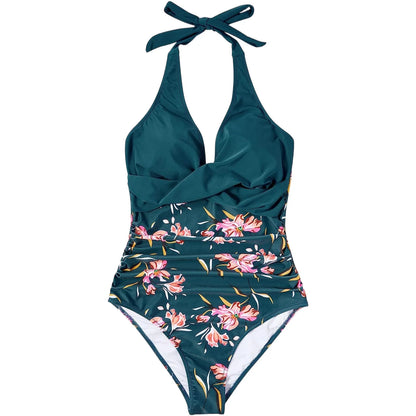 Tummy Control Swimsuit Cross Front Striped One Piece