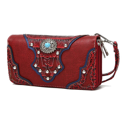 Western Style Cowgirl Woven Fringe Crocodile Gorgeous Purse Conchos Women Handbag Shoulder Bags Wallet Set