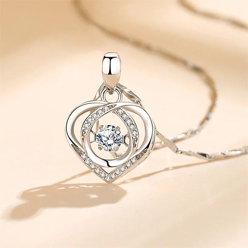 925 Sterling Silver Heart Shaped Necklace Bracelet Set Blue Crystal Bracelets