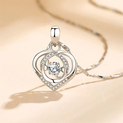 925 Sterling Silver Heart Shaped Necklace Bracelet Set Blue Crystal Bracelets