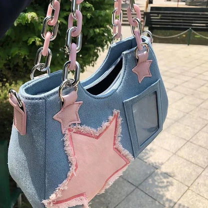Fashion Shoulder Star Denim Bag