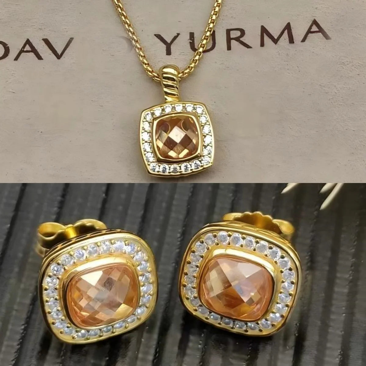 2025 New High-Quality Square Diamond Necklace and Earrings Set