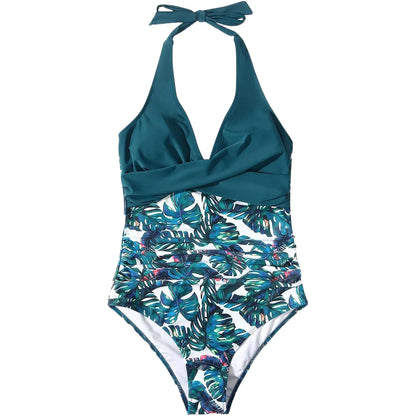 Tummy Control Swimsuit Cross Front Striped One Piece