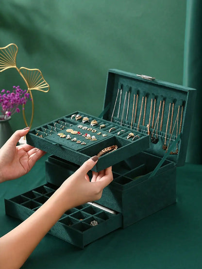Luxury Dark Green Multi-Layer Jewelry Box
