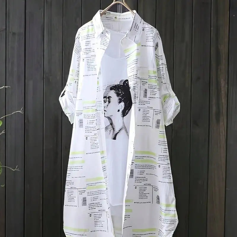 Plus Size Letter Print Shirt Oversized Casual Long Sleeve Top