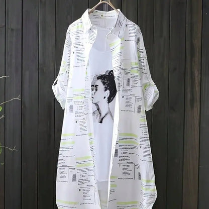 Plus Size Letter Print Shirt Oversized Casual Long Sleeve Top
