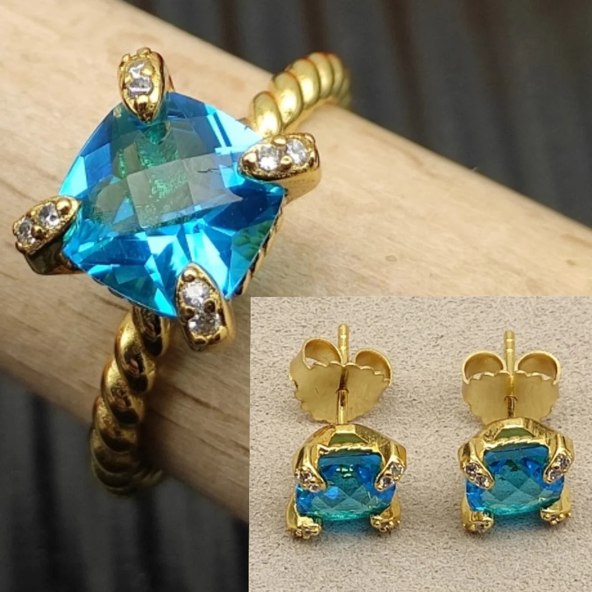 2025 New High-Quality Silver and Gold Color Set with 8mm Colorful Main Stone