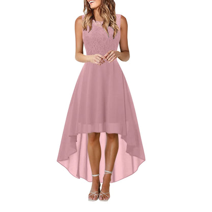 Bow Belt Elegant Irregular Length Women's Elegant Dress Sleeveless Chiffon