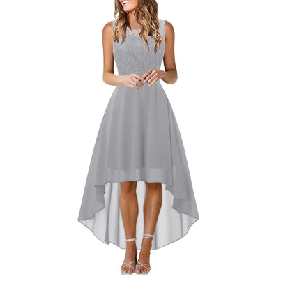 Bow Belt Elegant Irregular Length Women's Elegant Dress Sleeveless Chiffon
