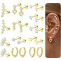 11 Pairs Flat Back Earrings for Women-20G Surgical Stainless Steel Stud and Hoop Earring