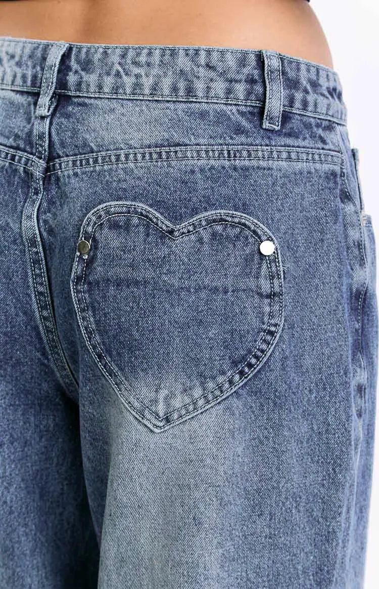 Heart Back Pocket Wide-Leg Jeans