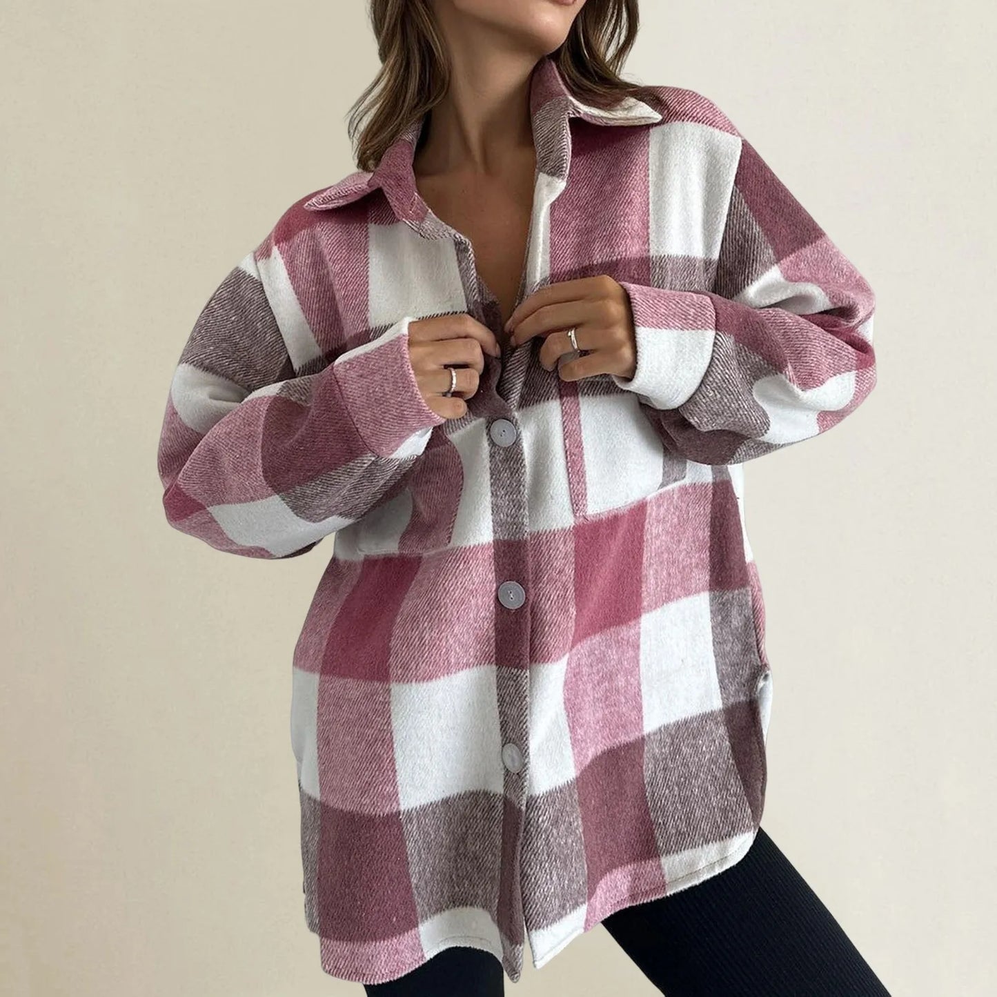 Fall Winter Classic Plaid Shirt for Women Plus Size Flannel Button Down Lapel Shirt