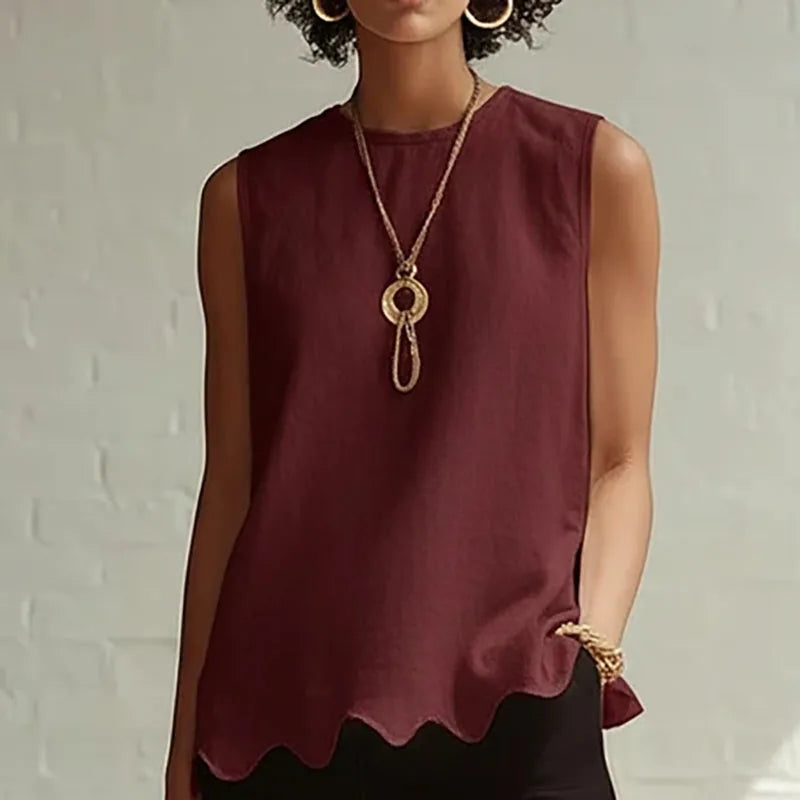 Fashion Spring Round Neck Hem Blouse