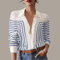 Women Casual Lapel Cotton Linen Shirt Long Sleeve Button Up Top