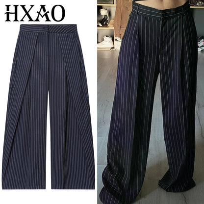 Striped Pleated Pants Baggy Wide Leg High Waist Pants