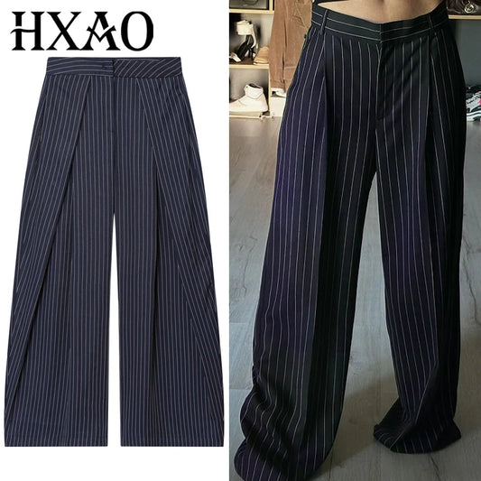Striped Pleated Pants Baggy Wide Leg High Waist Pants