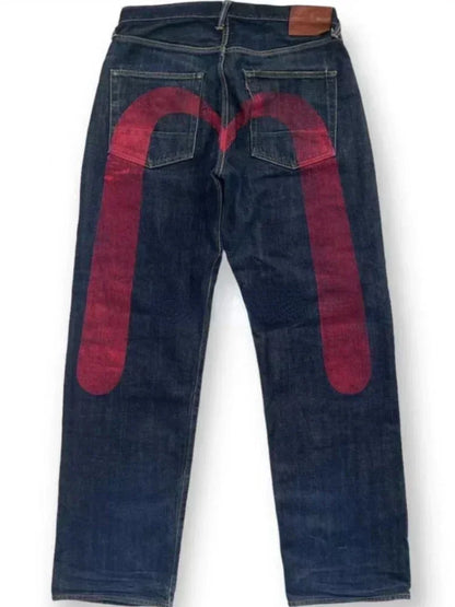 Printed Straight Denim Trousers