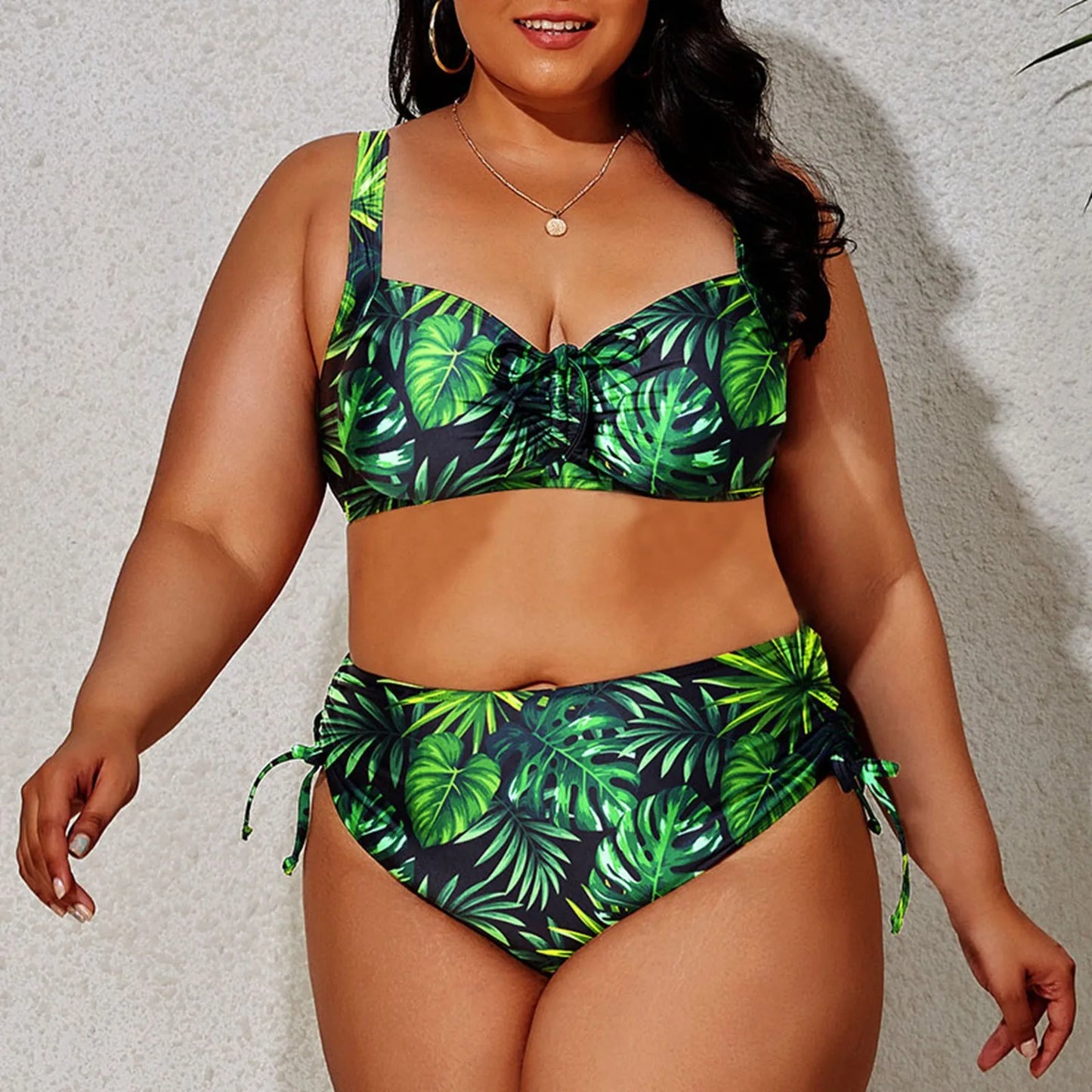 2024 Fashion Plus Size Bikinis New Floral Print Ruffle Two Pieces Swimwear