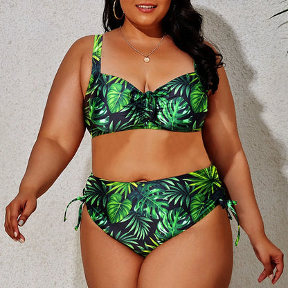 2024 Fashion Plus Size Bikinis New Floral Print Ruffle Two Pieces Swimwear