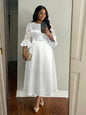 Plus Size Jacquard Floral Dress with Flared Sleeves & Waist Belt