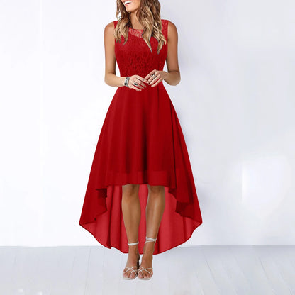 Bow Belt Elegant Irregular Length Women's Elegant Dress Sleeveless Chiffon