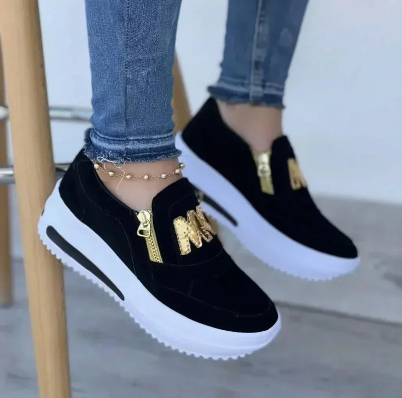 Women Autumn Sneakers Casual Double M Printed Side Zipper Platform Shoes
