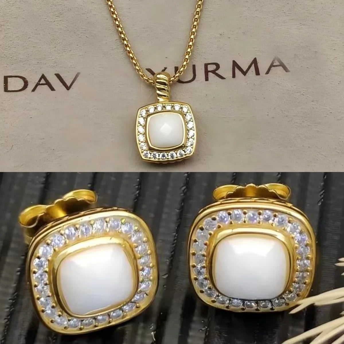 2025 New High-Quality Square Diamond Necklace and Earrings Set