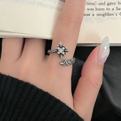 Original Vintage Distressed Cross Four-Pointed Star Ring