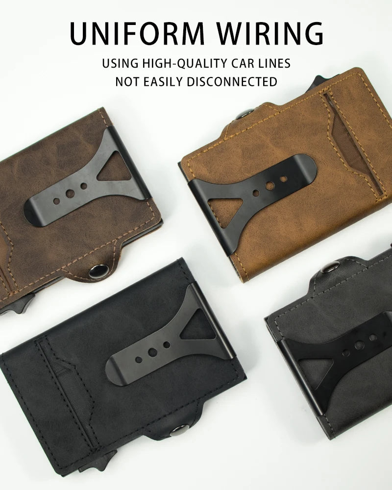 CASEKEY Top Quality Leather Cash Clip Wallet RFID NFC Protection Pop Up Metal Card Holder Case
