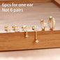 6PCS Fashion Cute Zircon Flower Ear Stud 18K Gold Plated Star Ear Stud Earrings