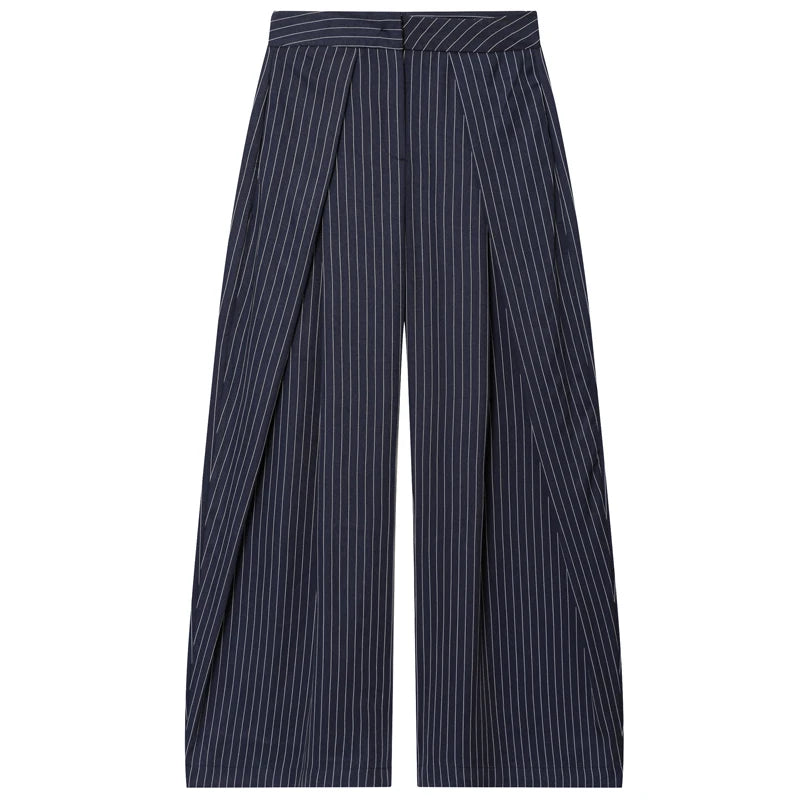Striped Pleated Pants Baggy Wide Leg High Waist Pants