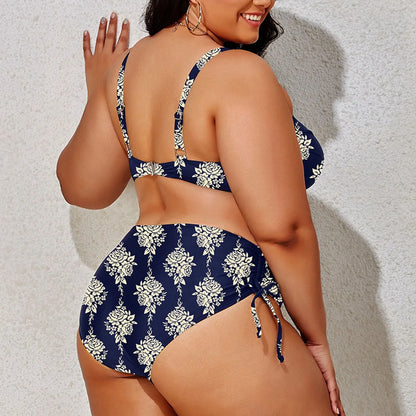 2024 Fashion Plus Size Bikinis New Floral Print Ruffle Two Pieces Swimwear