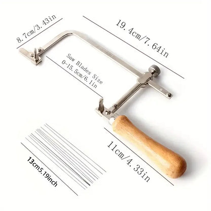 Professional jeweler saw set, adjustable U-shaped saw bow with 12 saw blades, handmade jeweler saw frame with wooden handle,
