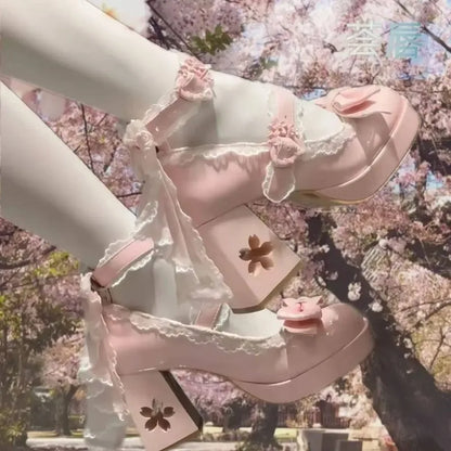 Lovely Girls Lolita Butterfly Knot High Heels Platform