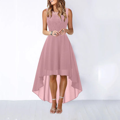 Bow Belt Elegant Irregular Length Women's Elegant Dress Sleeveless Chiffon