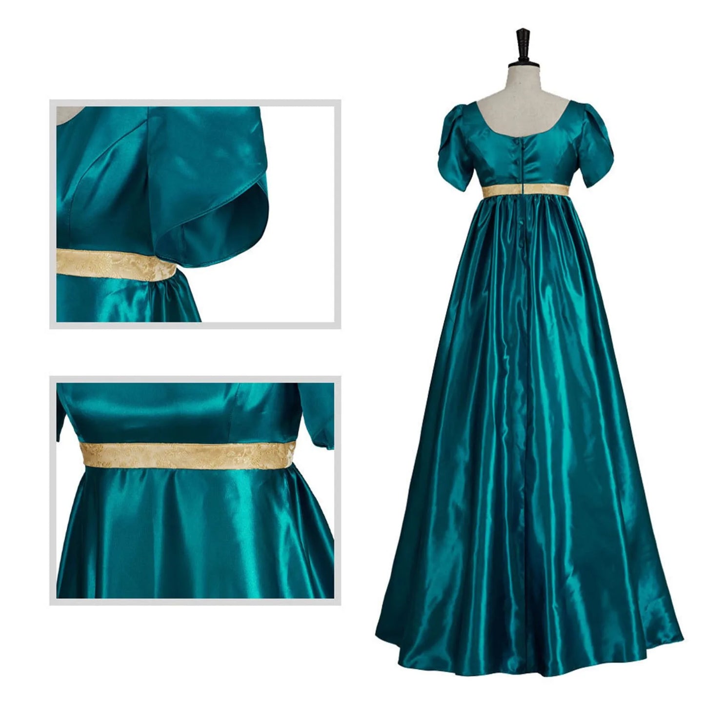 Medieval Vintage Satin Dress Short Sleeve High Waist Renaissance Dress