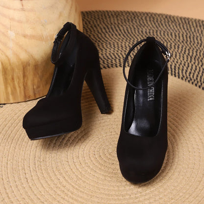 Large Size 42 Sexy High Heels Shoes Ankle Buckle Chunky Platform Pumps