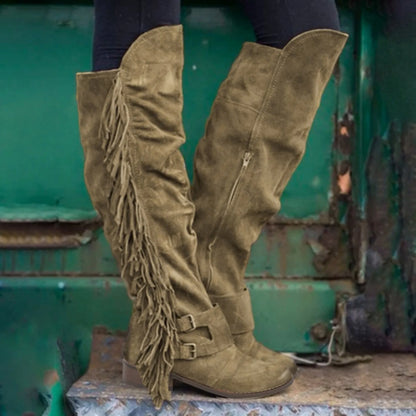 Women's Fringe Vintage Knee high Boot with Tassel
