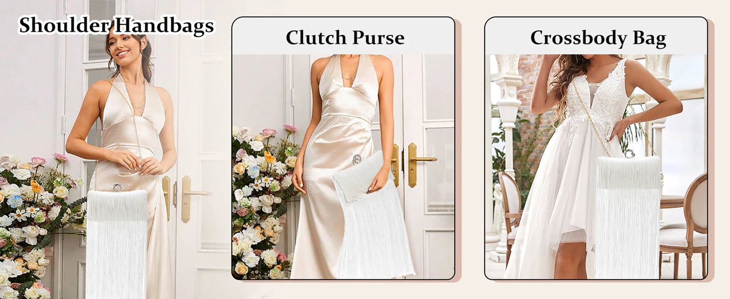 Evening Bag for Women Long Tassel Design Clutch Purses For Wedding Cocktail Prom