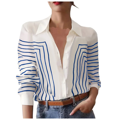 Women Casual Lapel Cotton Linen Shirt Long Sleeve Button Up Top