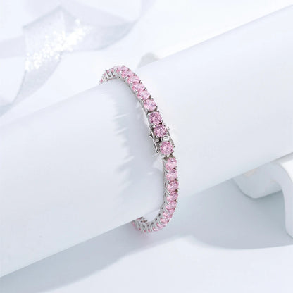 New In Solid 925 Sterling Silver 5MM Lab Pink Sapphire Gemstone Tennis Chain Bracelets