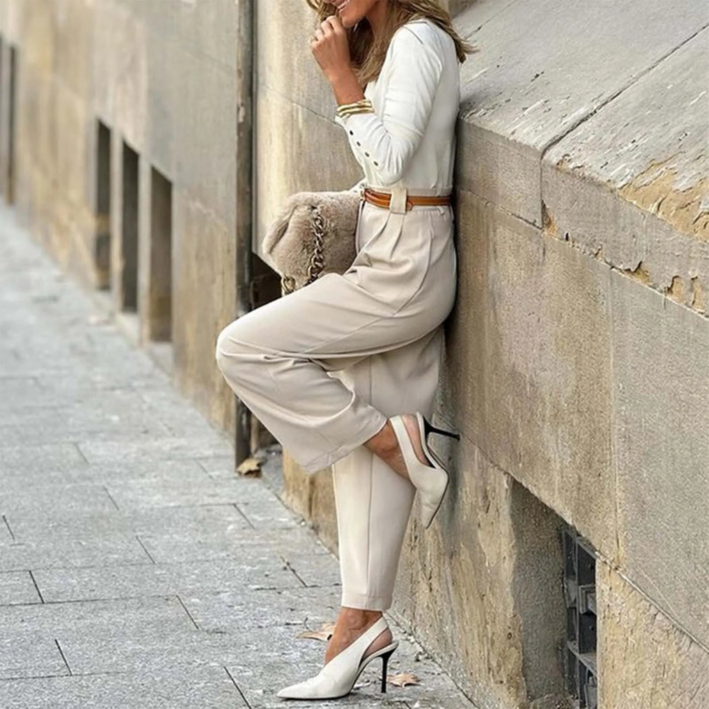 Elegant Women's Solid Color High Waist Ankle Length Straight Leg Dress Pants