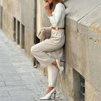 Elegant Women's Solid Color High Waist Ankle Length Straight Leg Dress Pants