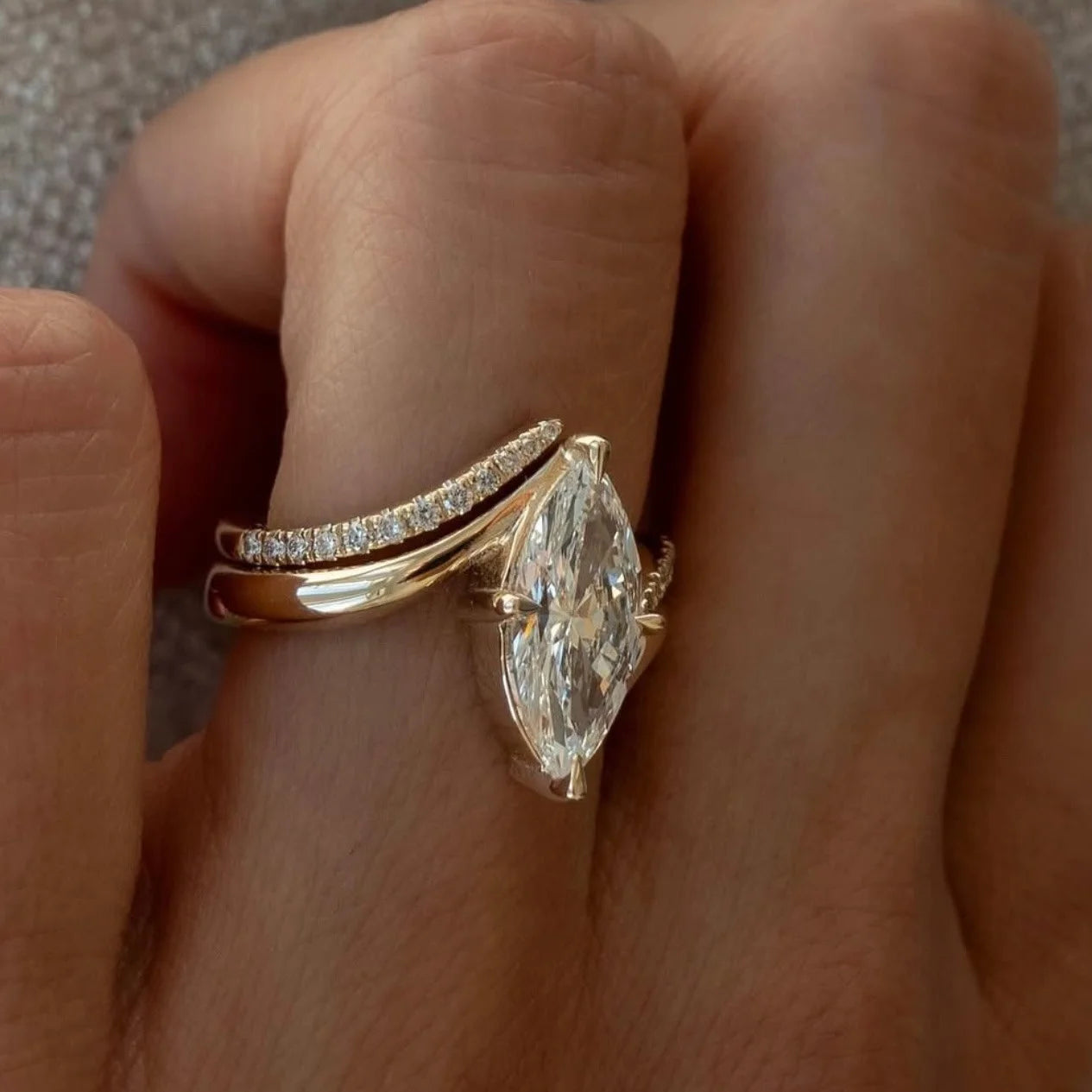 2PC 3CT Marquise Moissanite Set, S925 Sterling Silver Anniversary Stackable Rings